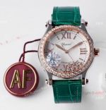 AF Factory Chopard Happy Sport 36mm Watch Rose Gold Bezel Green Leather Strap